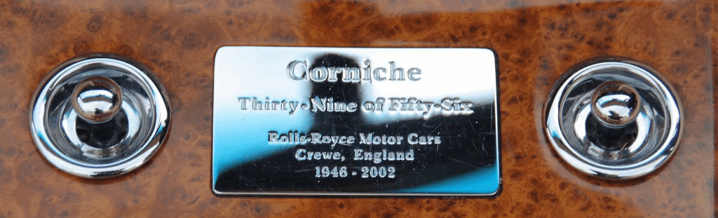 2002 Rolls-Royce Corniche V Final Series, plaque