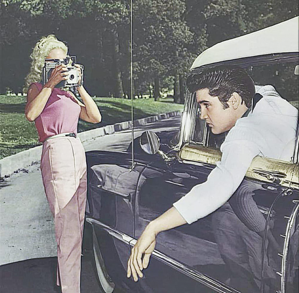 Elvis driving through the gates, 1957.