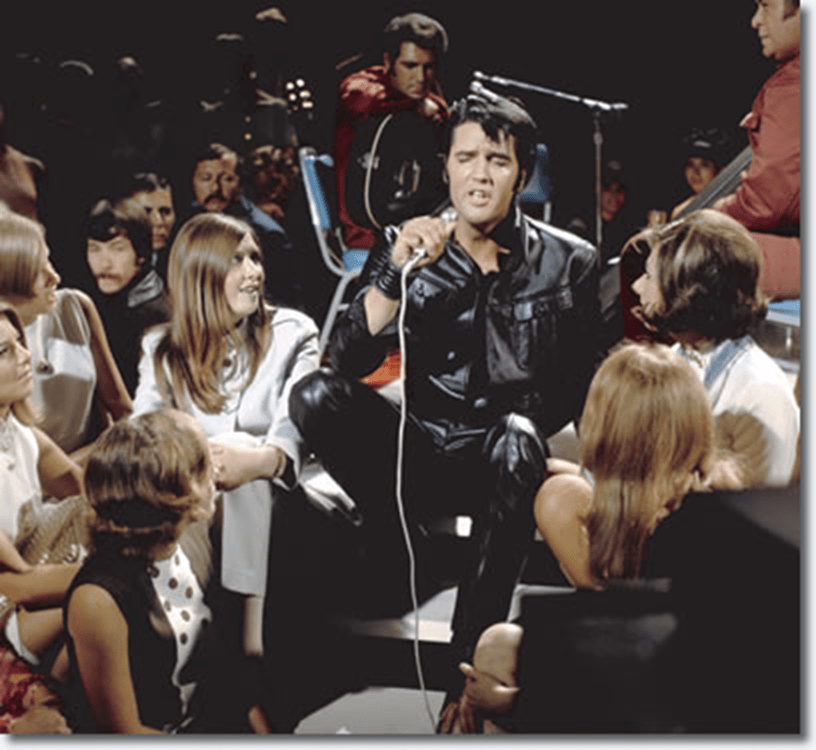 Singing “Memories”, a new song featured at the end of the sit-down shows, June 27, 1968. Comback TV special.