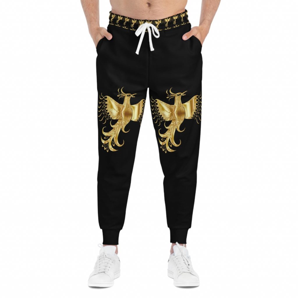 Compra mis diseños en Etsy - Pantalones deportivos - Fénix dorado.