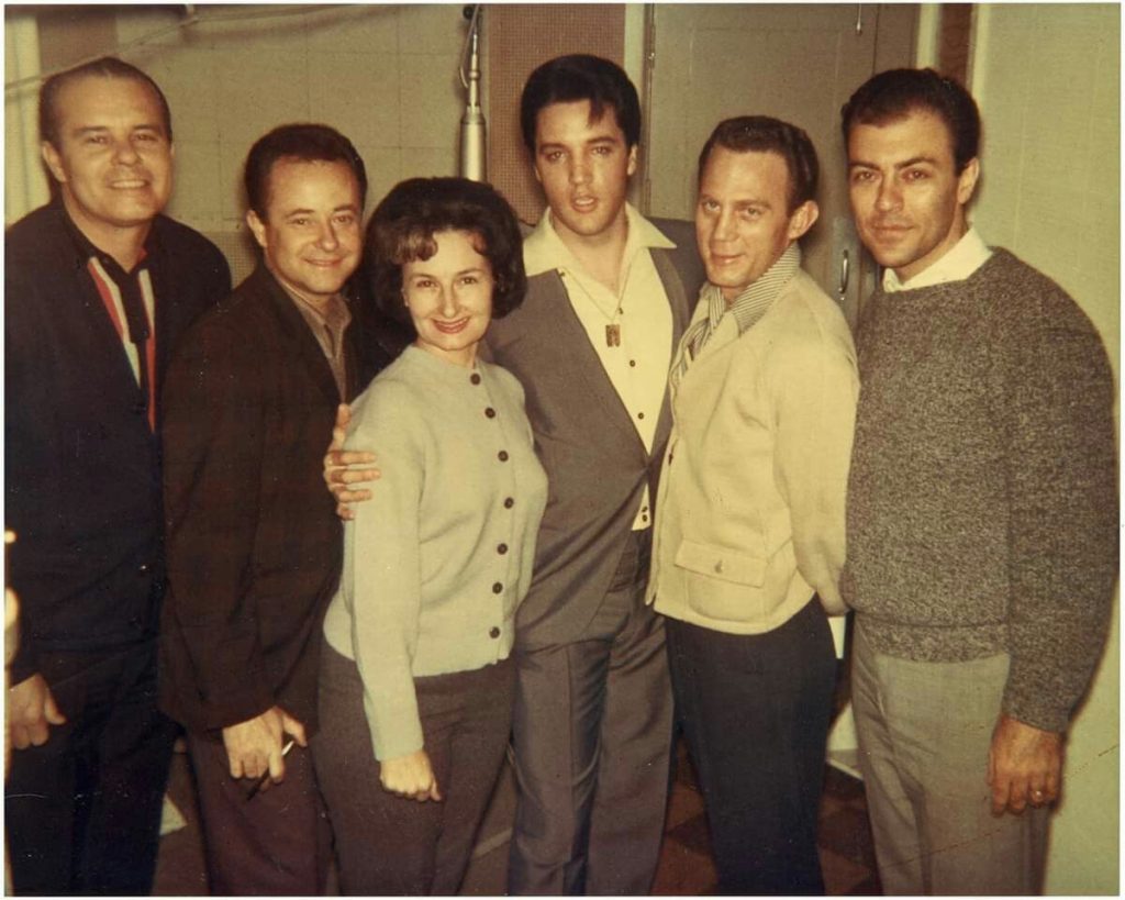 With The Jordanaires and Millie Kirkham, the female soprano at the “How Great Thou Art” session, 1966.