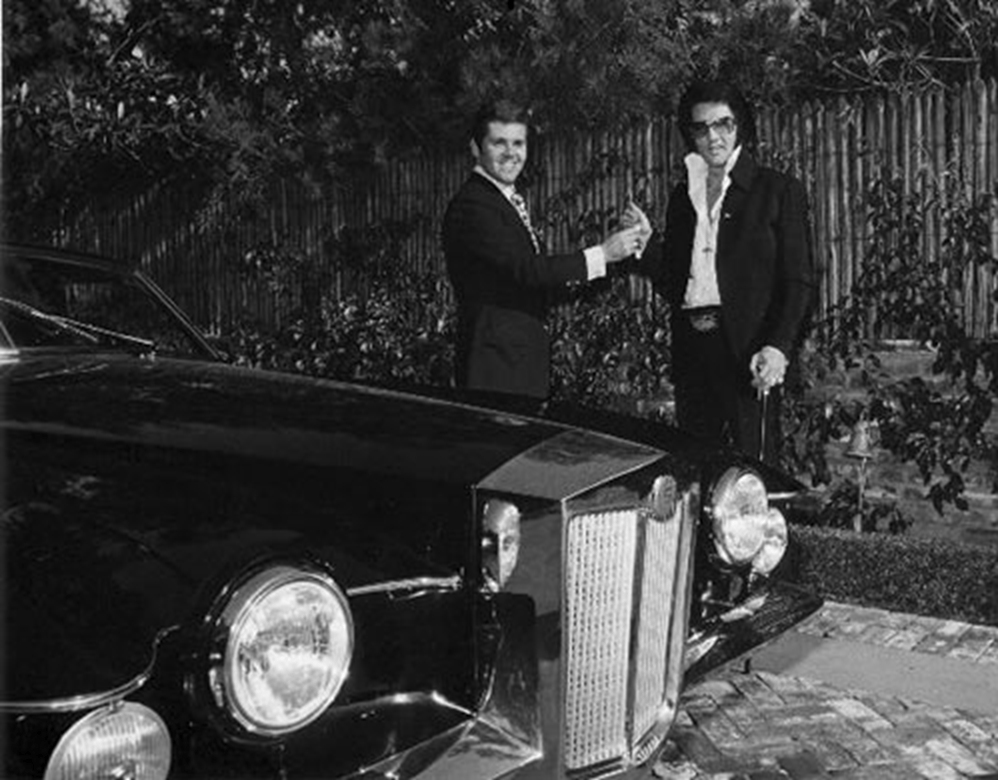 Elvis takes delivery of a new Stutz Blackhawk, October 9, 1970.