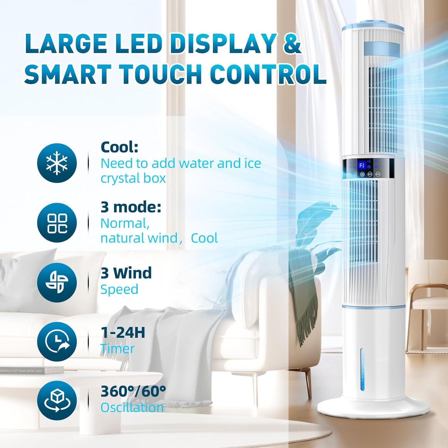 Climatiseurs mobiles, ventilateur tour/purificateur d'air/humidificateur/refroidisseur évaporatif 4 en 1