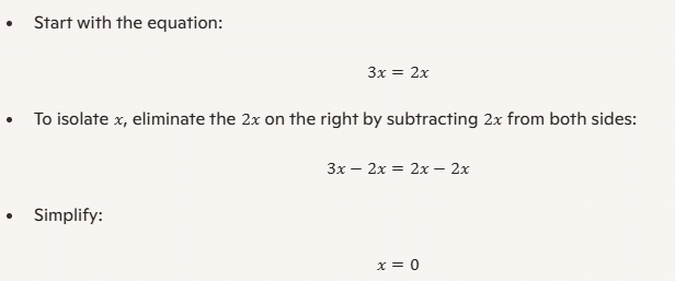 How AI solves the equation 3x = 2x algebraically.